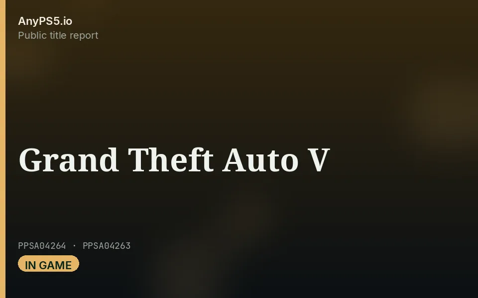 AnyPS5.io branded placeholder cover for Grand Theft Auto V. Not official box art.