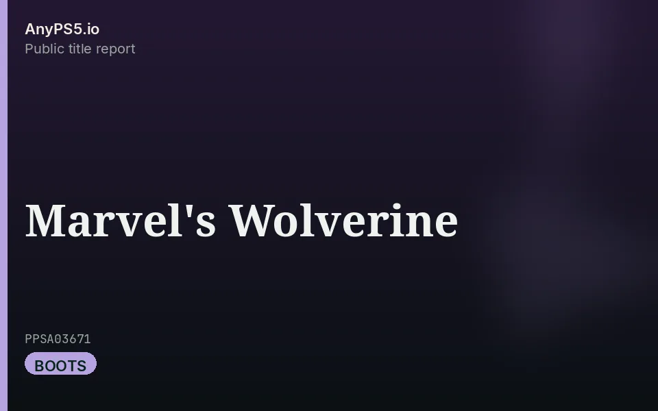 AnyPS5.io branded placeholder cover for Marvel's Wolverine. Not official box art.