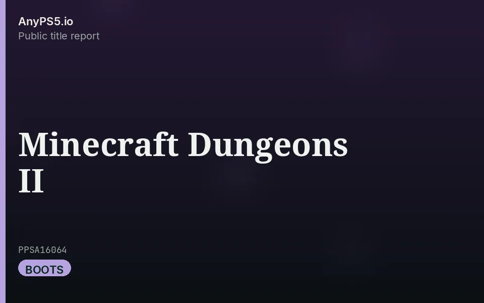 AnyPS5.io branded placeholder cover for Minecraft Dungeons II. Not official box art.