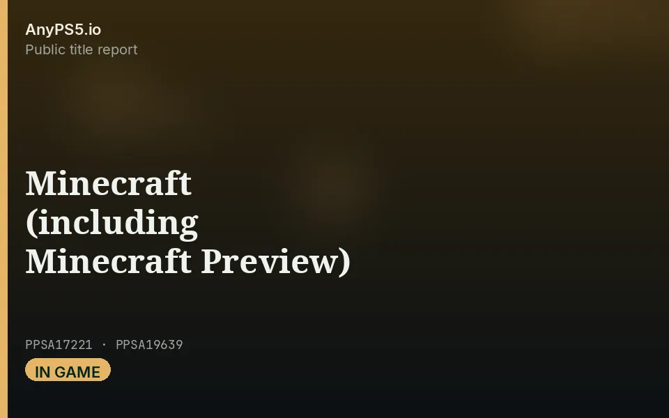 AnyPS5.io branded placeholder cover for Minecraft (including Minecraft Preview). Not official box art.