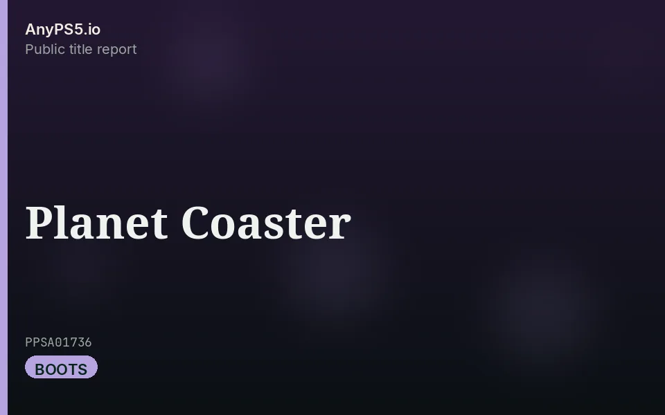 AnyPS5.io branded placeholder cover for Planet Coaster. Not official box art.