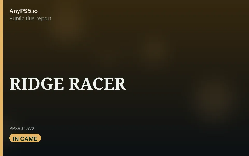 AnyPS5.io branded placeholder cover for RIDGE RACER. Not official box art.