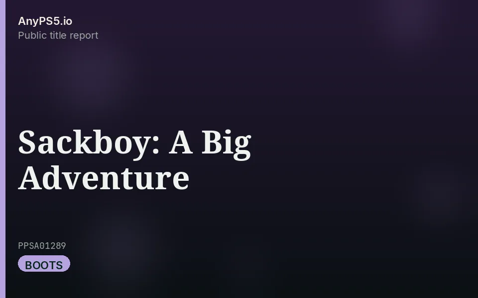 AnyPS5.io branded placeholder cover for Sackboy: A Big Adventure. Not official box art.