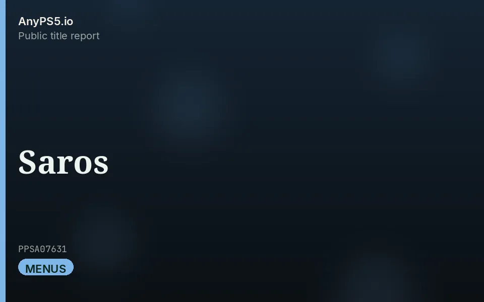 AnyPS5.io branded placeholder cover for Saros. Not official box art.