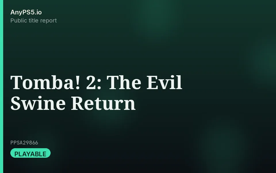 AnyPS5.io branded placeholder cover for Tomba! 2: The Evil Swine Return. Not official box art.